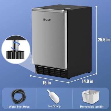 IECIVC Under Counter Crescent Ice Maker Machine, 15'' W Drainless Built-in Ice Maker, 15 LBS/Day with 12 LBS Storage Bin, Perfect for Commercial Home Bar, No Drain - Image 7