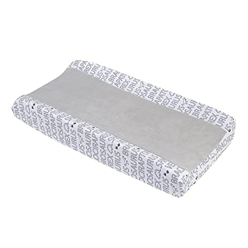 NoJo Baby-Saurus Gray and White Super Soft Word Print Changing Pad Cover - Image 1