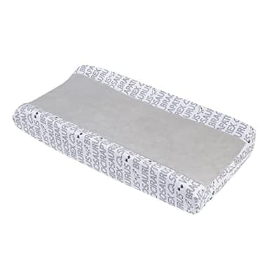 NoJo Baby-Saurus Gray and White Super Soft Word Print Changing Pad Cover - Image 1