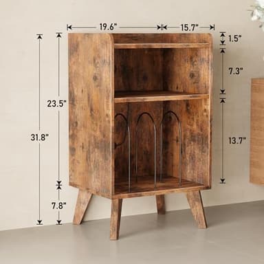 Record Player Stand, Turntable Stand with Record Storage and Charging Station & USB Ports, Record Player Table with Metal Divider, Record Stand Up to 160 Albums for Living Room, Bedroom Brown - Image 2