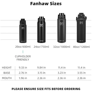 Fanhaw 24 Oz Insulated Stainless Steel Water Bottle with Chug Lid - Leak & Sweat Proof, Anti-Dust | For Kids, Women, Men (Black) - Image 6