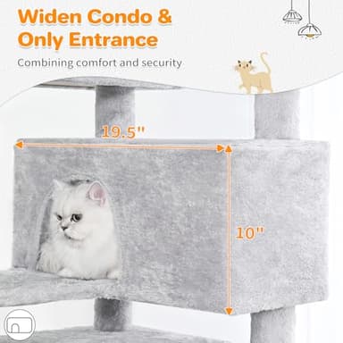 Made4Pets Cat Tree 54in Cat Tower for Indoor Cats Kitten Tree Multi-Level Cat Tree with 2 Condo Furniture Activity Center with Scratching Posts Funny Toys Kittens Pet Play House, Light Grey - Image 5