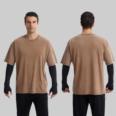 Eadali 3 Pack Men’s Oversized T-Shirts – Washed Cotton Loose Fit Tees, Drop Shoulder Crew Neck, Vintage Baggy Style Streetwear Tops(Black/Brown/Dark Green,S) - Image 3