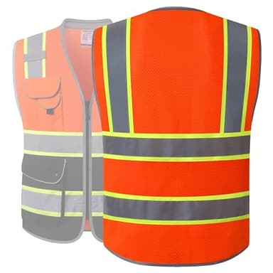 JKSafety 9 Pockets Hi-Vis Safety Vest High Visibility Reflecitive Mesh Safety Vests for Men and Women Cushioned Collar Work Utility PPE Work Gear ANSI/ISEA compliant Class 2 (101-OBlk M) - Image 5
