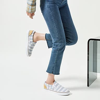 Women's Slip on Shoes Low Top Canvas Sneakers Loafers Non Slip Fashion Casual Low Cut Shoes(Light Blue Stripes.US8.5)… - Image 9