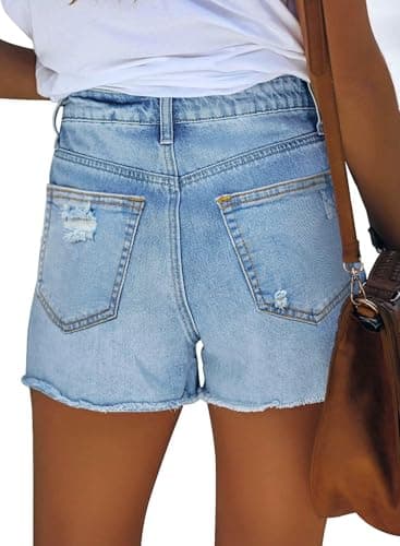 onlypuff Blue Jean Shorts for Women - High Waisted, Ripped, Distressed, Mid Rise - XL - Image 4