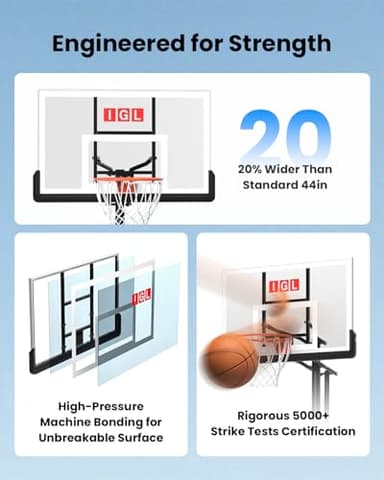 IGL In ground Basketball Hoops Outdoor, 10ft Height Adjustable Basketball Goal In ground with Shatterproof Backboard and Pro-Style Rim (52 inch Backboard) - Image 2