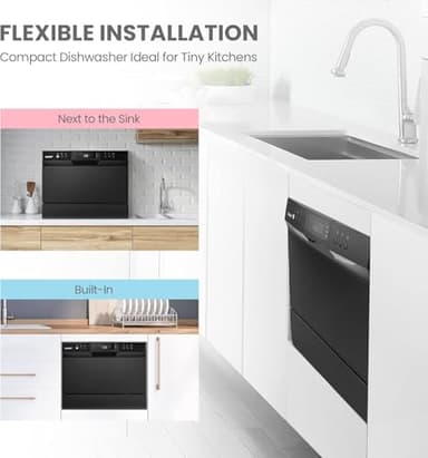 COMFEE’ Countertop Dishwasher, Energy Star Portable Dishwasher, 6 Place Settings & 8 Washing Programs, Speed, Baby-Care, ECO& Glass, Dish Washer for Dorm, RV& Apartment, Black - Image 3