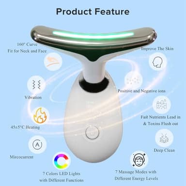 Face Neck Massager with 7-Color Light Modes for Face Sculpting Skin Care,Tightening,Smoothness - Red LED Light Therapy Device Tool for Women at Home - Image 3