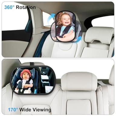 BOEYOS Baby Car Mirror, Safety Car Seat Mirror for Rear Facing Infant, Clear Wide View, 360°Rotation, Easily Observe the Baby Move, Secure, Shatterproof, Crash Tested and Certified (2-Pack) - Image 4