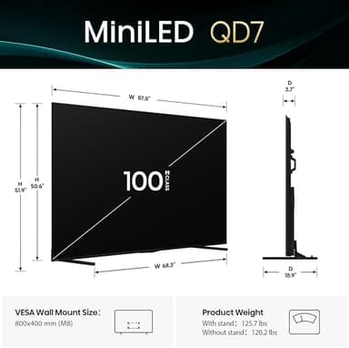 Hisense 100" Class QD7 Series Mini-LED 4K UHD Smart Fire TV (100QD7QF, 2025 Model) - QLED, 144hz, HDR10+, Dolby Vision, Dolby Atmos, Game Mode Pro, ALLM, Alexa Built in with Voice Remote, Black - Image 4