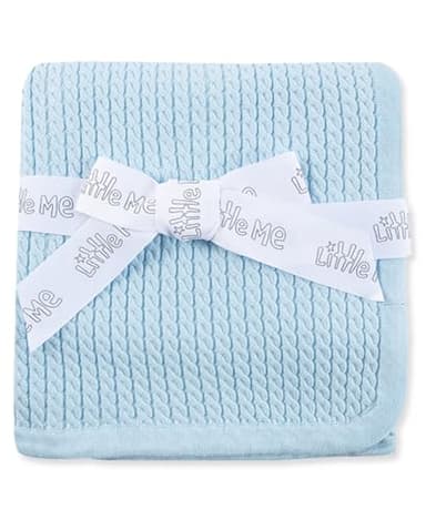 Little Me Baby Boys Blue Cable Knit Swaddling Receiving Blanket, 30 X 27 inches, 100% Cotton Baby Blankets - Image 1