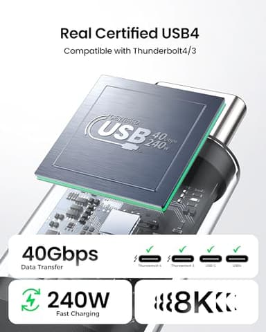 Silkland USB 4 Cable for Thunderbolt 4 Cable 4FT, 40Gbps Data Sync, 8K/6K@60Hz, 240W Charging, [USB-IF Certified] USB C to USB C Thunderbolt Cable, Compatible for MacBook, SSD, Docking, iPhone 16,eGPU - Image 8