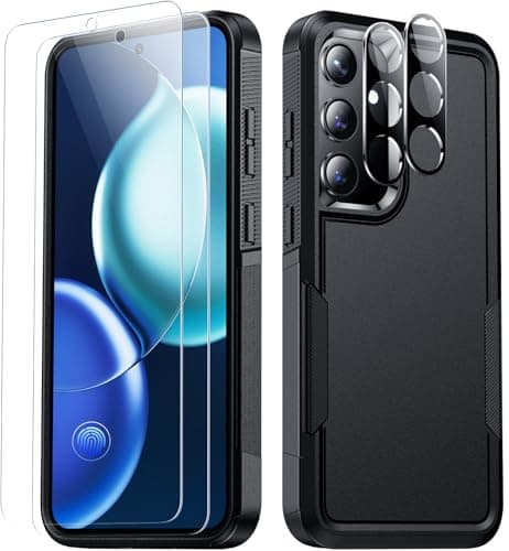 SPIDERCASE Designed for Samsung Galaxy S24 FE Case, [10 FT Military Grade Drop Protection], 2 Pack [Tempered Glass Screen Protector+Camera Lens Protector] Heavy Duty Shockproof Case, Black - Image 1