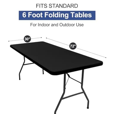 homing 2 Pack Rectangle Table Cloth, Elastic Fitted Fabric Tablecloth Fits for 6 Foot Folding Tables, Washable Table Cover for Picnic, Camping, Indoor & Outdoor (Black, 30" x 72") - Image 8