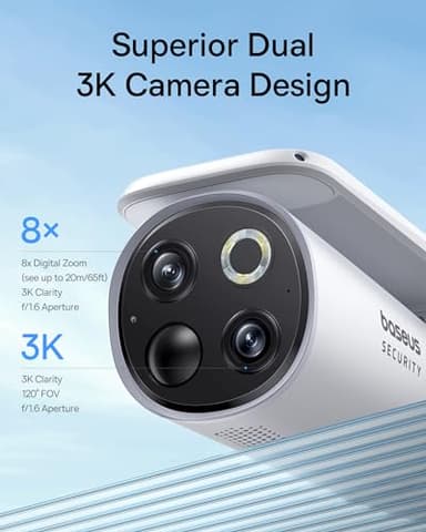 Baseus Solar Security Camera Wireless Outdoor, S1 Pro 2-Cam Kit, Forever Power with Auto Sunlight-Tracking System, Dual Camera with 3K Clarity, No Monthly Fee, 16TB Expandable Local Storage - Image 3