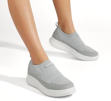 LUCKY STEP Platform Sneakers for Women Slip on Knit Chunky Fashion Casual Retro Braided Tennis Lightweight Walking Shoes(Grey,9) - Image 7