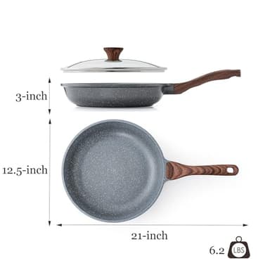 SENSARTE Nonstick Frying Pan Skillet with Lid, Omelet Pan with Cover, Healthy Cooking Chef's Pan, Kitchen Cooking Pan, Free of Intentionally Added PFOA/PFOS (12.5inch + Glass Lid) - Image 9
