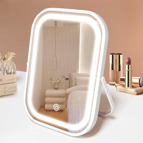 YEKKOPT Travel Makeup Mirror with Lights, Portable Small Beauty LED Vanity Mirror with Lights, 1200mAh Battery, Dimmable Touch Screen, Tabletop Folding Compact Mirror,Women Gift - Image 1
