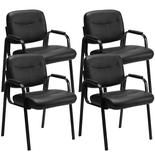 Elevon Waiting Room Chairs No Wheels Set of 4, Leather Stationary Office Reception Guest Chair with Padded Arms for Elderly Desk Conference Room Lobby Table Side Salon - Image 1