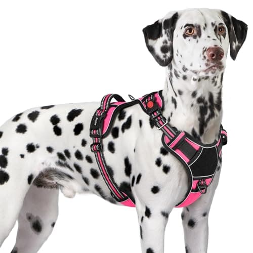 Eagloo Dog Harness for Large Dogs, Easy Wearing with 3 Buckles, Adjustable No Pull Pet Harness with 2 Rings for Walking, No Chock Reflective Soft Padded Vest with Control Handle, Pink & Black, XL - Image 1
