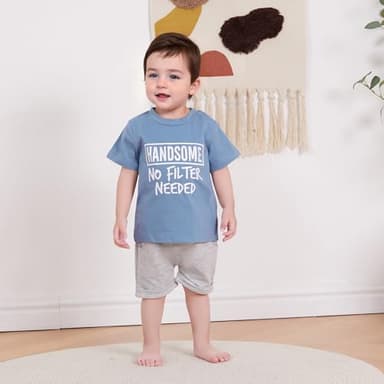 Toddler Baby Boy Summer Outfit Short Sleeve T Shirt Top Casual Shorts Set Infant Newborn Clothes 6 12 18 24 Month 2T (Blue Handsome, 18-24 Months) - Image 2