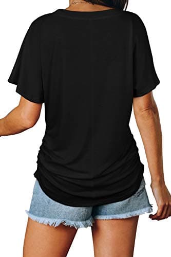 Black Womens Summer Tops Dolman Short Sleeve Shirts Business Casual Outfits Cross V Neck Loose Fit Ladies Tops Blouses Cruise Summer Tshirts L - Image 4