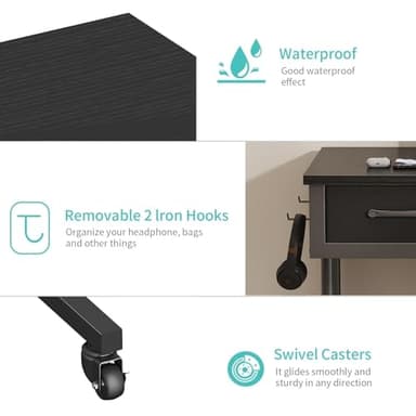 Rolling Standing Desk Adjustable Height with Drawers, 40 Inch Mobile Stand Up Portable Teacher Desks on Wheels for Classroom, Couch Sofa Side Laptop Table with Storage for Bedroom Home Office, Black - Image 9