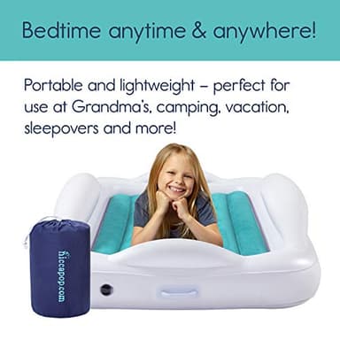 hiccapop Inflatable Toddler Travel Bed with Safety Bumpers [4-Sided] | Portable Toddler Bed for Kids | Toddler Air Mattress | Kids Air Mattress - Teal Blue - Image 3