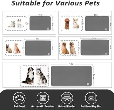Dog Food Mat - Absorbent Cat Mat for Food and Water, No Stains Pet Feeding Bowl Mat, Easy to Clean Pet Placemats, Quick Dry Dog Water Dispenser Mat for Messy Drinkers | Paw Dark Grey 18"x 28" - Image 5
