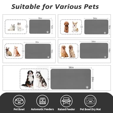 HotLive Pet Feeding Mat - Absorbent Dog Mat for Food and Water, No Stains Cat Bowl Mat, Easy to Clean Pet Placemats, Quick Dry Dog Water Dispenser Mat for Messy Drinkers | Paw Dark Grey 24"x 36" - Image 4