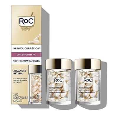 RoC Retinol Correxion Anti-Aging Wrinkle Night Serum, Retinol Serum for Face, Daily Treatment for Fine Lines, Post Acne Scars, 80 Capsules (Limited Edition Value Set), Unscented - Image 1