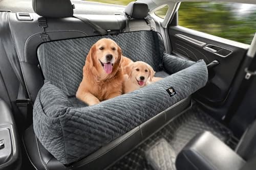 Large Dog Car Seat Under 100LBS,Dog Car Bed with Safety Tethers/Storage Pocket,Only for Back Seat-Gray - Image 1