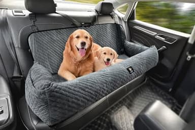Large Dog Car Seat Under 100LBS,Dog Car Bed with Safety Tethers/Storage Pocket,Only for Back Seat-Gray - Image 1