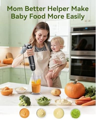 Immersion Blender Handheld Hand Blender, 1000W 5 in 1 Hand Mixer Stick, BPA-Free 12 Speed Handheld Blender 304 Stainless, Mixing Beaker, Chopper, Whisk, Milk Frother, Soup, Smoothies, Baby Food, Sauce - Image 5