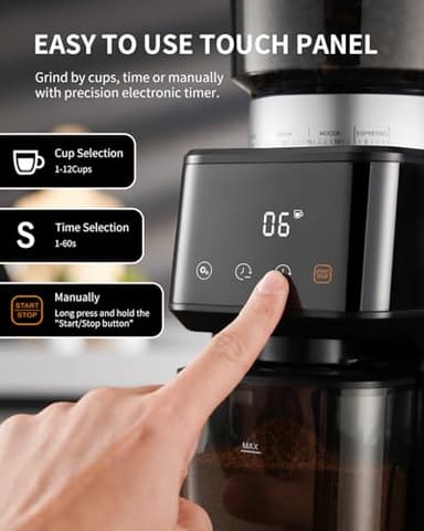 SHARDOR Conical Burr Espresso Coffee Grinder Electric with Precision Timer 2.0, Touchscreen Adjustable Burr Mill with 51 Precise Settings for Home Use, Anti-static, Stainless Steel - Image 2
