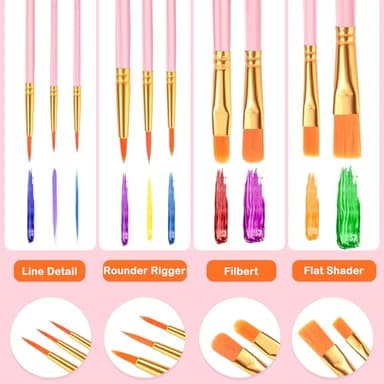 ESRICH Acrylic Paint Brushes Set, 10 Packs/ 100 Pcs Watercolor Brushes,Nylon Brush Head, for Oil Painting, Gouache, Face,Ceramics etc, Kid's and Adults Painting Arts and Crafts Paint Sets. - Image 4