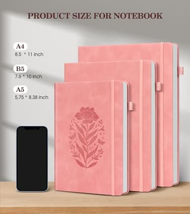 Lined Journal Notebook for Women, A5 Pink Hardcover Leather Journals for Writing, 200 Pages Thick Travel Daily Journal, College Ruled Notebook for Work School, Note Taking, Business 5.75'' X 8.38'' - Image 3