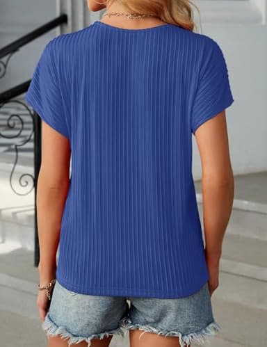 Boutique Tops for Women Trendy Blouses for Women Dressy Casual Teacher Outfits T Shirts Loose Fit Tee Blue M - Image 4