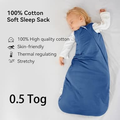 Okayinn BubblePanda Baby Sleep Sack 0-6 Months 100% Cotton 0.5 Tog Toddler Sleeping Sack 3-6 Months for Infant Newborn Babies Unisex 2-Way Zipper Baby Wearable Blanket 0-3 Months Lightweight Thin - Image 2
