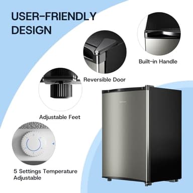 Upstreman 3.0 Cu.ft Small Mini Freezer Upright Freezer with Reversible Door, Fast Cooling, 5 Adjustable Thermostat, Stand Up Freezers with Ice Trays Defrosting Tools for Home, Dorm (Silver) - Image 4