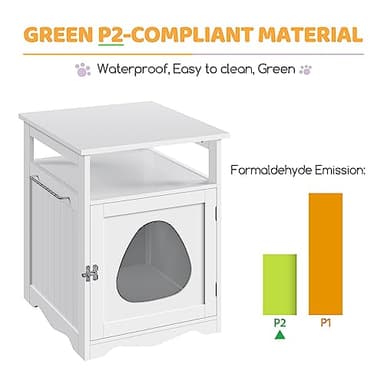 Yaheetech Cat Litter Box Enclosure, Hidden Litter Box Furniture with Open Shelf, Indoor Cat Washroom, Storage Cabinet Pet Crate, Side End Table, Wooden Pet House White - Image 6