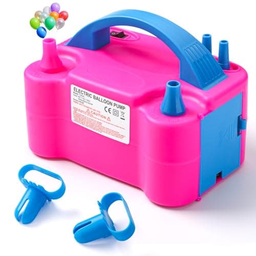 Voircoloria Balloon Pump Electric, Portable Automatic Dual Nozzle Inflator 110V 600W with Tying Tools for Birthday Gender Reveal Baby Shower Balloons Party Decorations(Rose Red) - Image 1