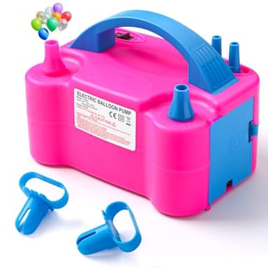 Voircoloria Balloon Pump Electric, Portable Automatic Dual Nozzle Inflator 110V 600W with Tying Tools for Birthday Gender Reveal Baby Shower Balloons Party Decorations(Rose Red) - Image 1