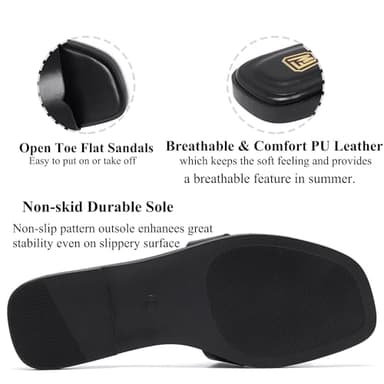 Women's Flat Sandals Dressy Comfortable Slide Sandals Fashion Square Open Toe Slip On Beach Sandals for Summer - Image 4