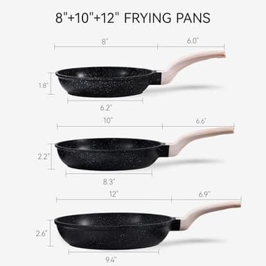 CAROTE Non Stick Frying Pans,Nonstick Granite Fry Pan Egg Pan Omelet Pans, Stone Cookware Chef's Pan, PFOA Free, Black Granite, 8"+10"+12” - Image 2