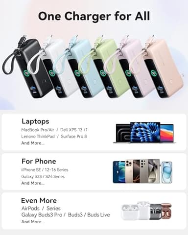 INIU 3-in-1 Portable Charger, 10000mAh 30W Fast Charging Power Bank, Built-in USB C Cable and Foldable AC Plug, Travel Essentials Battery Pack for iPhone 17 16 15, Samsung S25 S24, MacBook, and More - Image 6