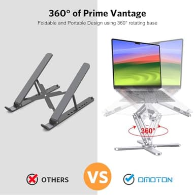 OMOTON 360° Rotating Laptop Stand Riser for Desk, Ergonomic Foldable Computer Stand Adjustable Height Angles for Collaborative Work, Easy Storage Fit Macbooks,All Laptops up to 16 inches, Silver - Image 2