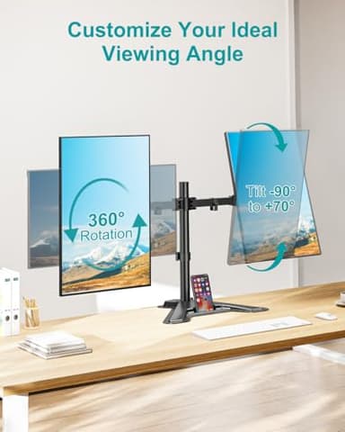 MOUNT PRO Dual Monitor Stand, Free-Standing Full Motion Monitor Desk Mount Fits 2 Screens up to 27 inches,17.6lbs with Height Adjustable, Swivel, Tilt, Rotation, VESA 75x75 100x100, Black - Image 7
