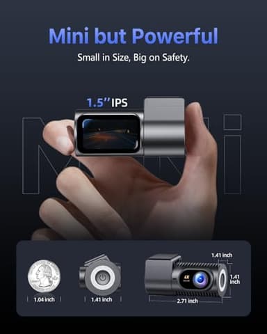Dash Cam Front 4K - 1.5" IPS Display & 5G WiFi & 64G Card, 360° Rotation Mini Dashcam, Car Camera with WDR Night Vision, 24H Parking Mode, G-Sensor, Loop Recording,170° Angle, Dash Camera for Cars - Image 2